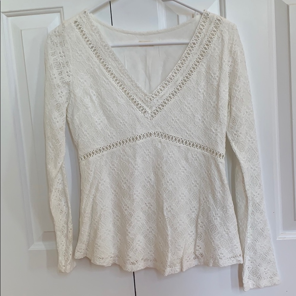 Hollister White Lace V Neck Top